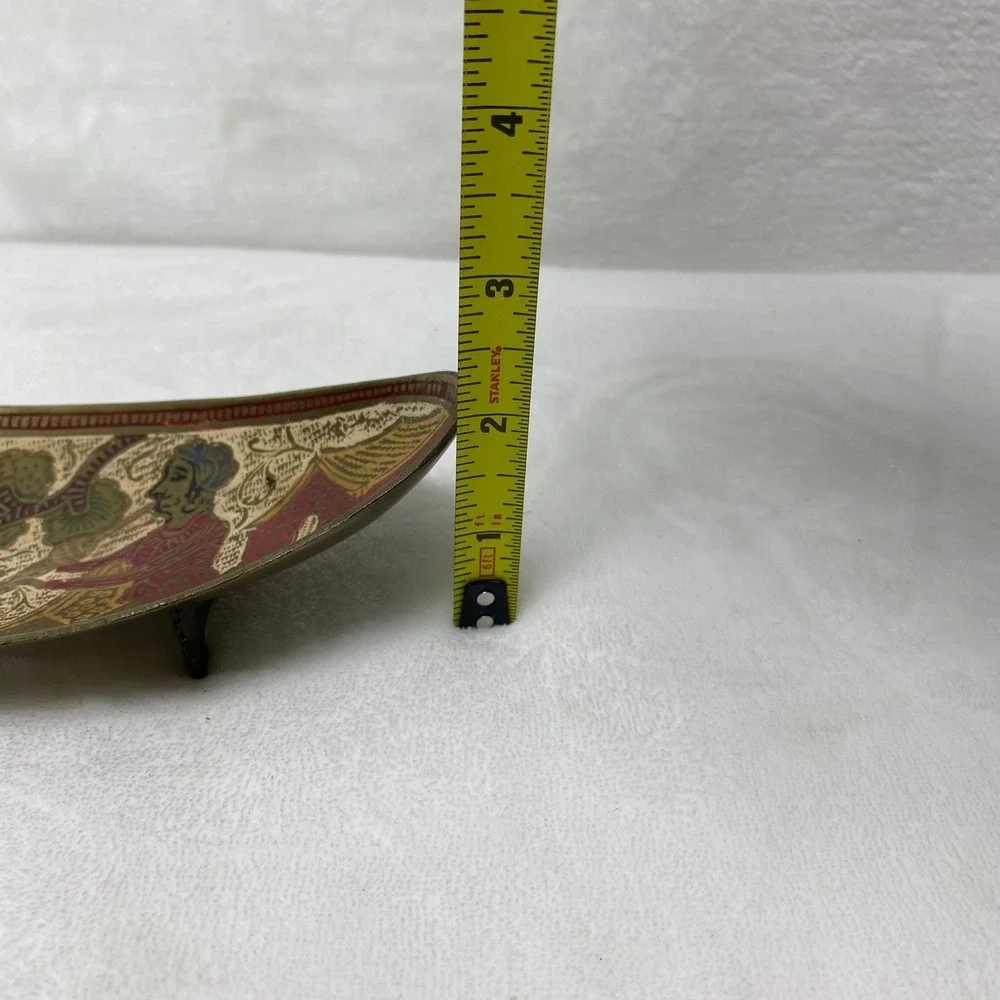 Vintage Decorative Brass Tray Hand Painted Figurines‎ Snake Scene
